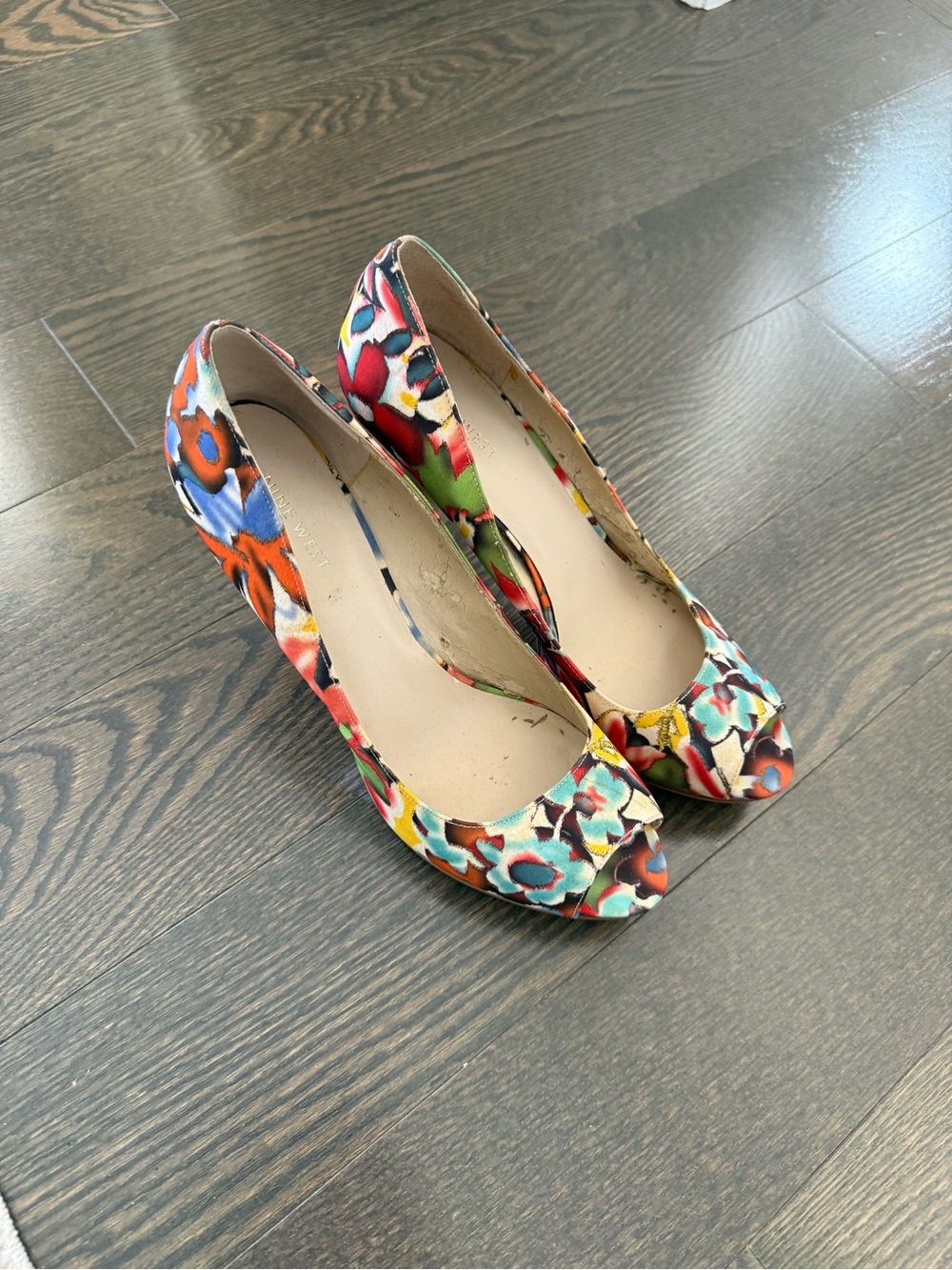 Nine West Multicolor Floral Peep-Toe High Heels
